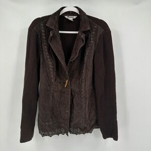 Nygard Womens Moody Suede Knit Jacket Size L Cottage Noir Boho Western Laser Cut